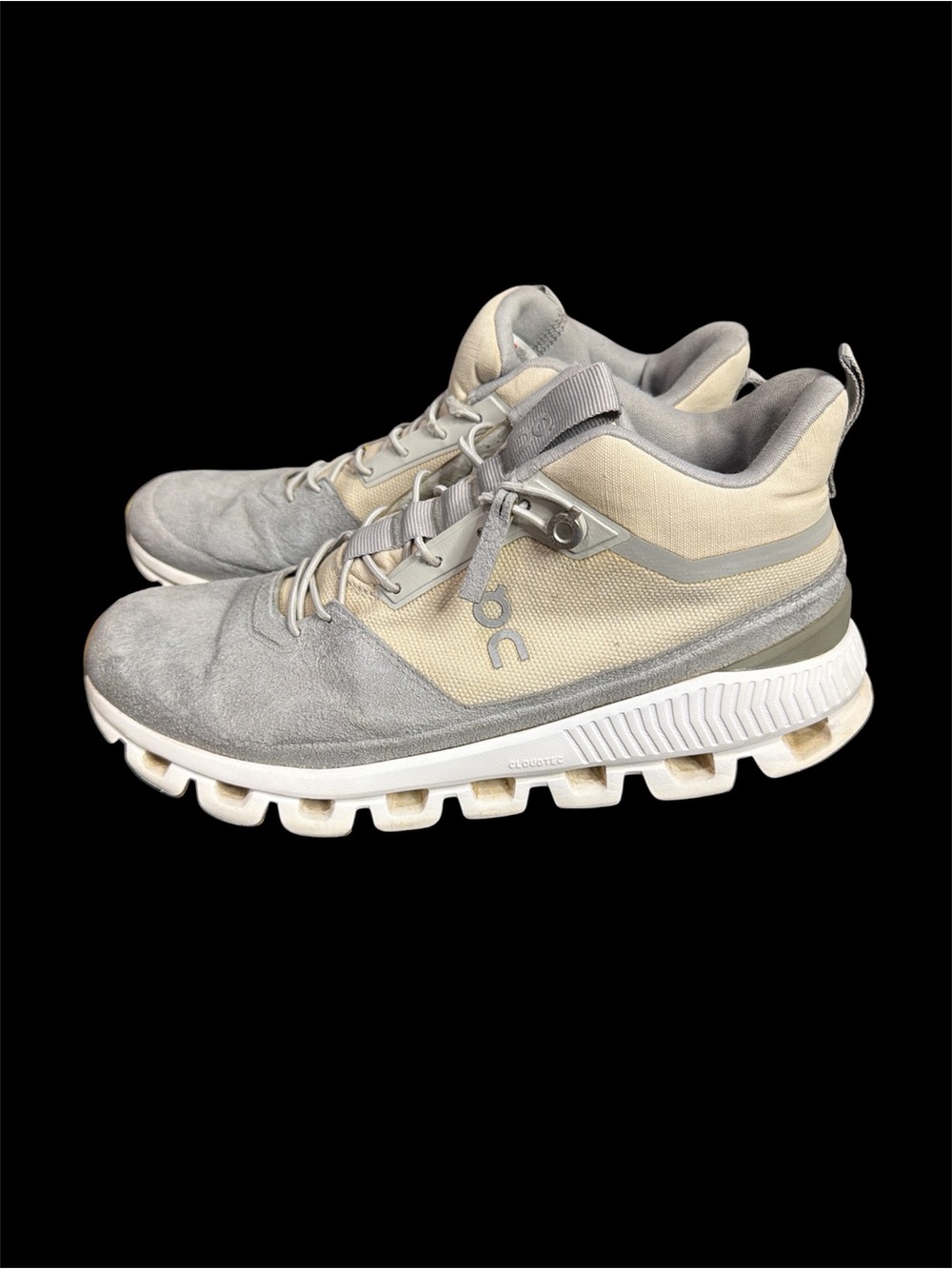 On Running Cloud Hi-Top Sneakers in Light Gray and Cream women’s size 8.5